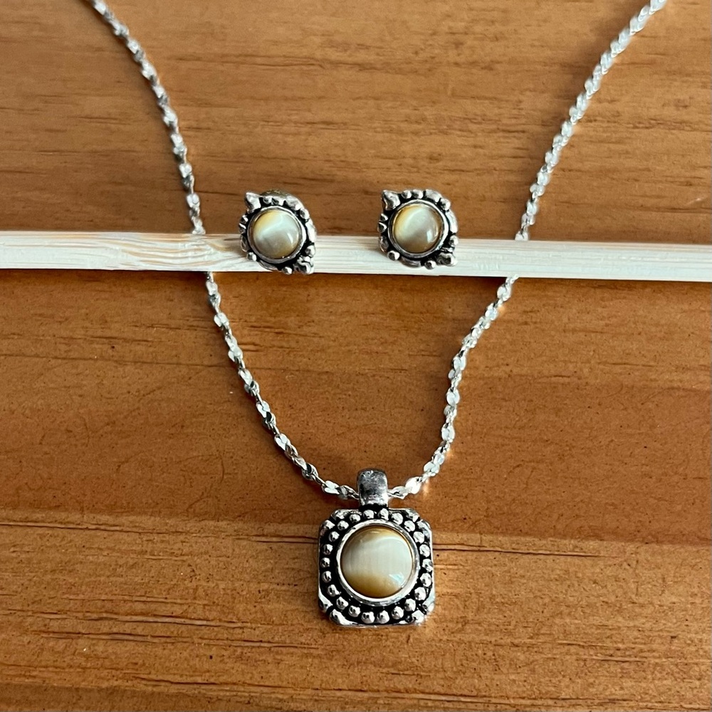 BOGO Vintage Napier Necklace & Earring Set Silver Tone w/ Moonstone Look Stone